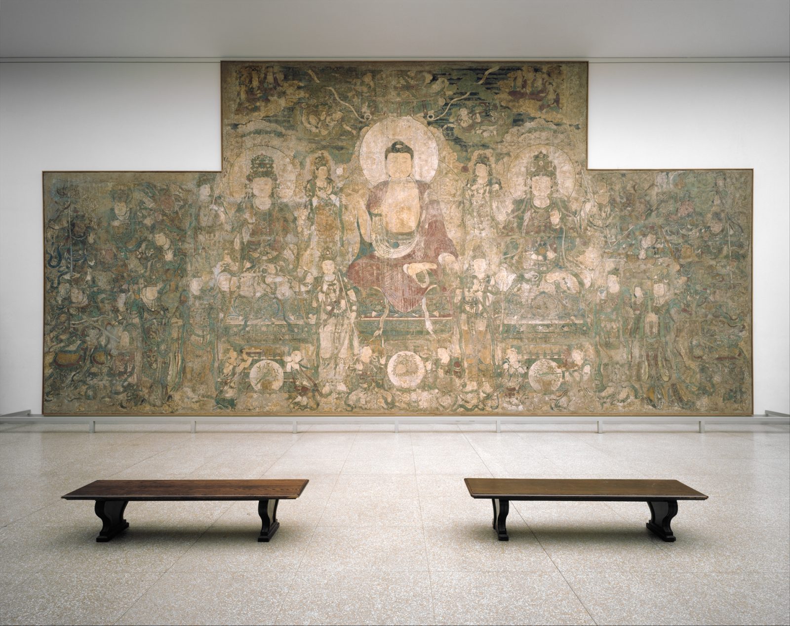 Section de « Buddha of Medicine Bhaishajyaguru (Yaoshi fo) », peinture murale, Chine, dynastie des Yuan (1271–1368)