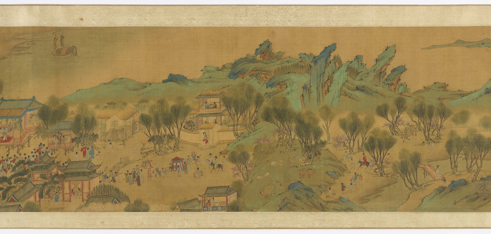 Section de « Spring festival on the river », Attribué à Qiu Ying 仇英 (ca. 1494-1552), rouleau à main, dynastie des Qing