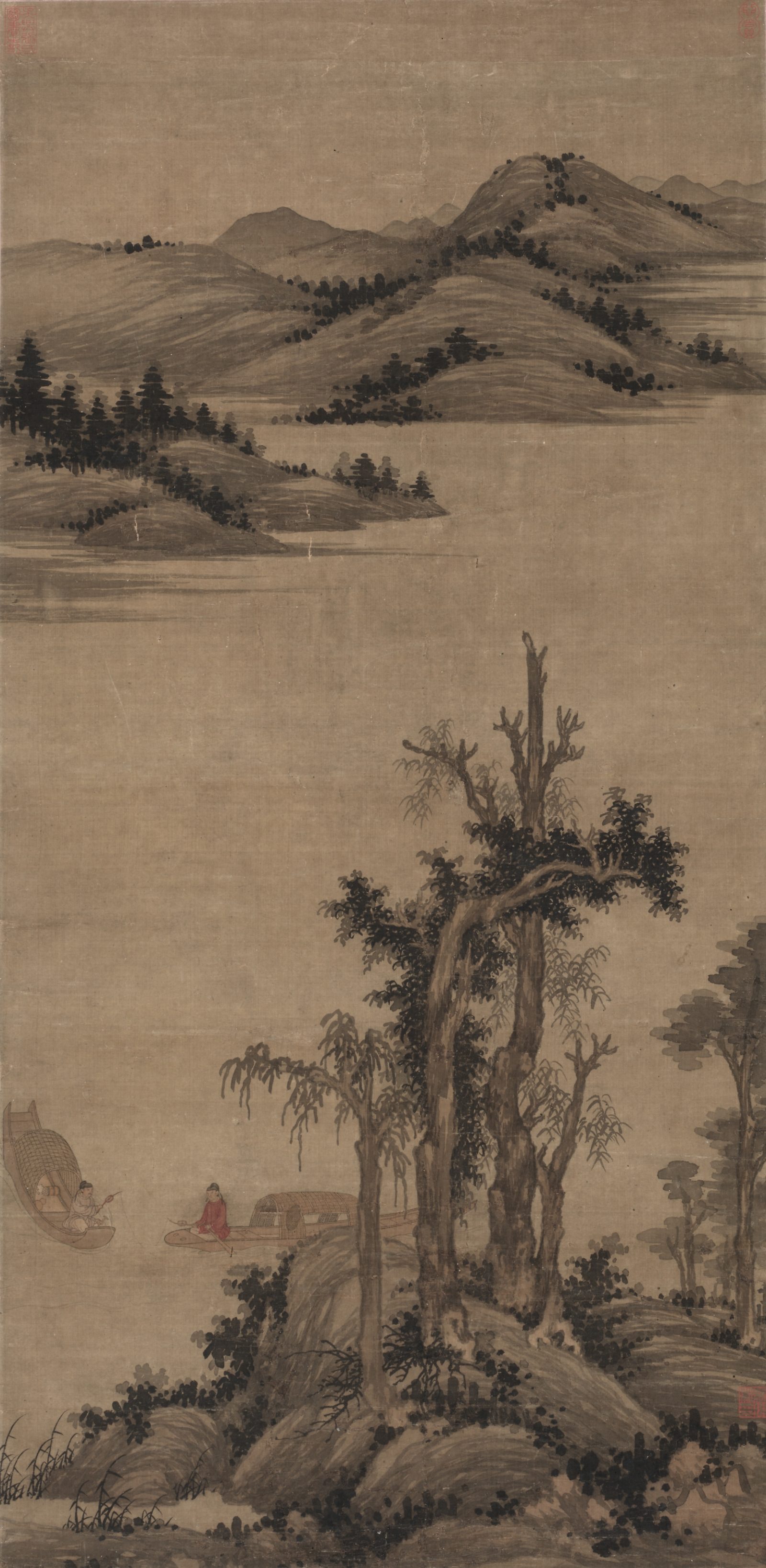 « Fishermen-Hermits in Stream and Mountain », Zhao Yong, rouleau suspendu, Chine, dynastie des Yuan (1271-1368)