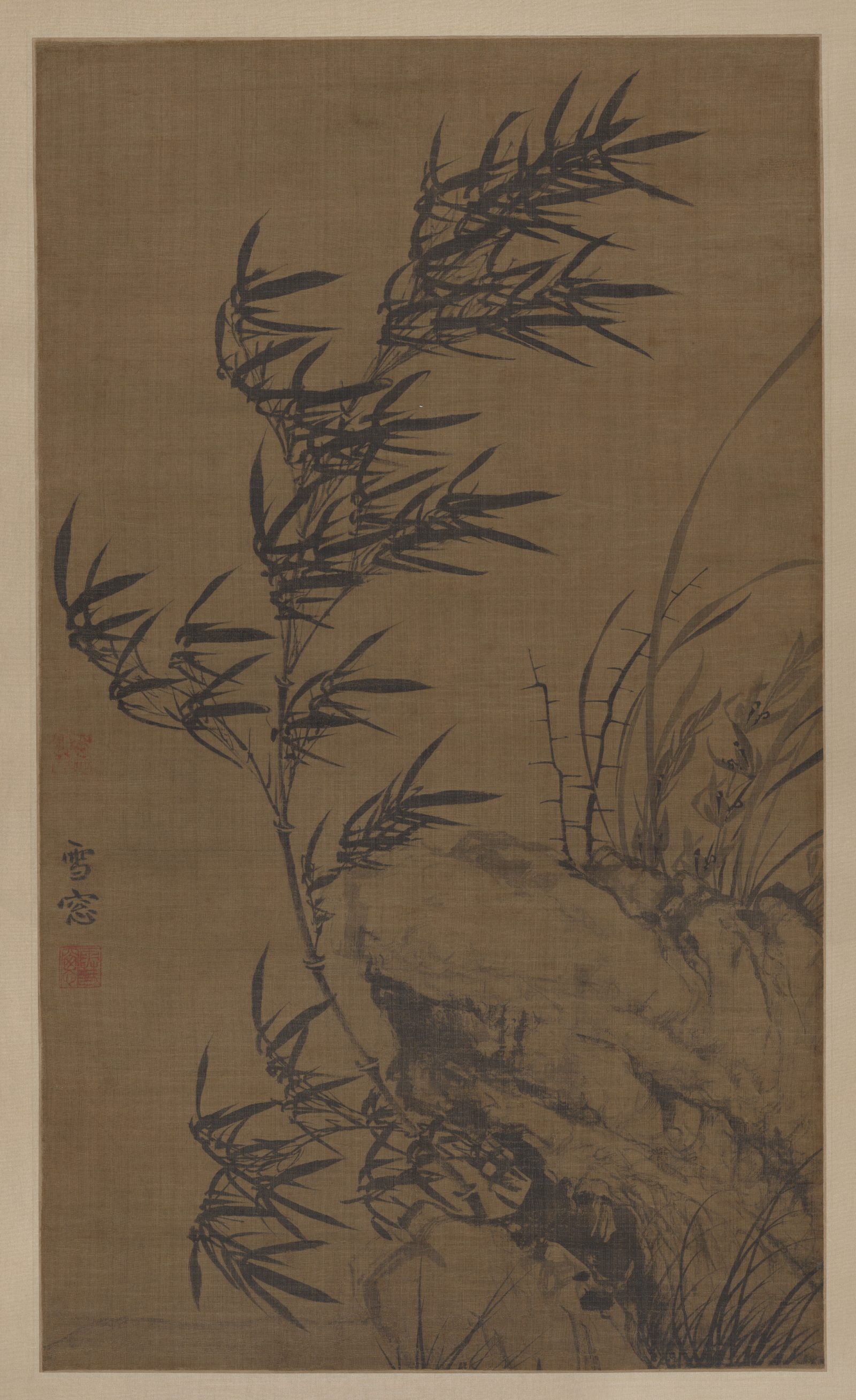 « Bamboo in the Wind », Copie d’après Puming, rouleau suspendu, Chine, dynastie des Yuan (1271–1368)