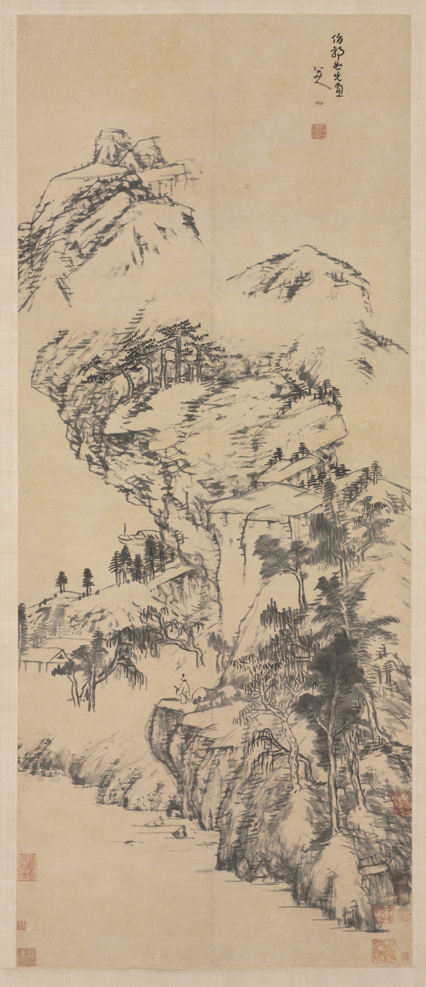 « Landscape after Guo Zhongshu », Bada Shanren, rouleau suspendu, Chine, dynastie des Qing (1644–1911)
