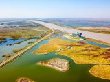 Photo aérienne du paysage de la réserve naturelle nationale du Delta du fleuve Jaune