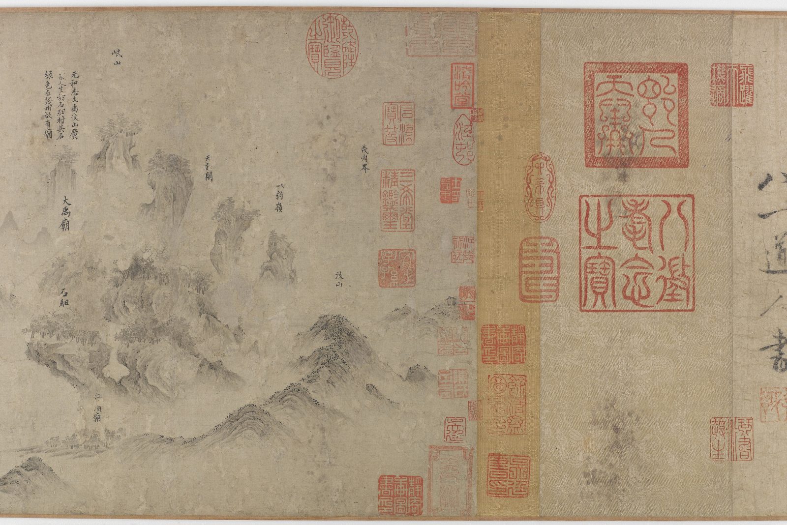Section de « The Shu River 蜀川圖 », Attribué à Li Gonglin (傳)李公麟 (ca. 1049-1106), rouleau à main, dynastie des Song du Sud