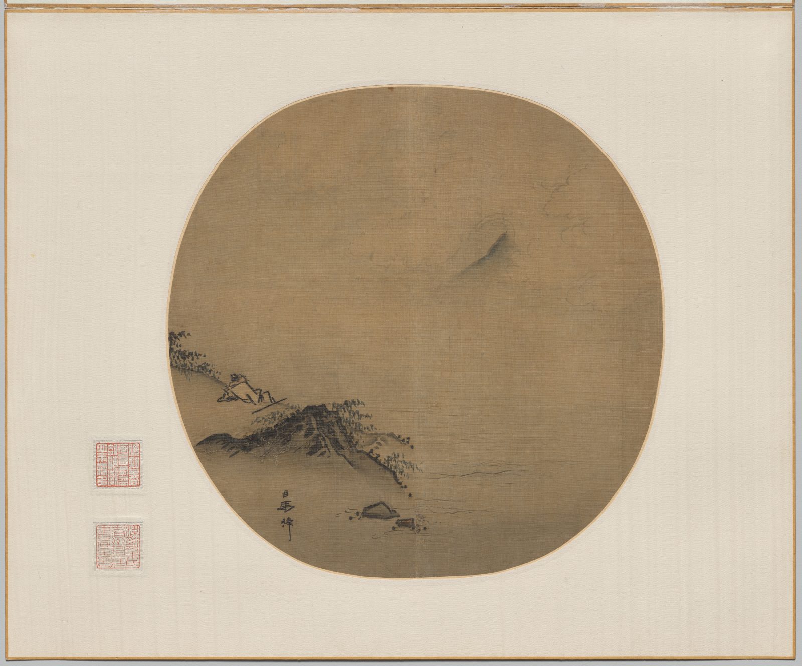 « Scholar Reclining and Watching Rising Clouds, Poem by Wang Wei », Copie d’après Ma Lin, feuille d’album, Chine, dynastie des Song du Sud (1127-1279)