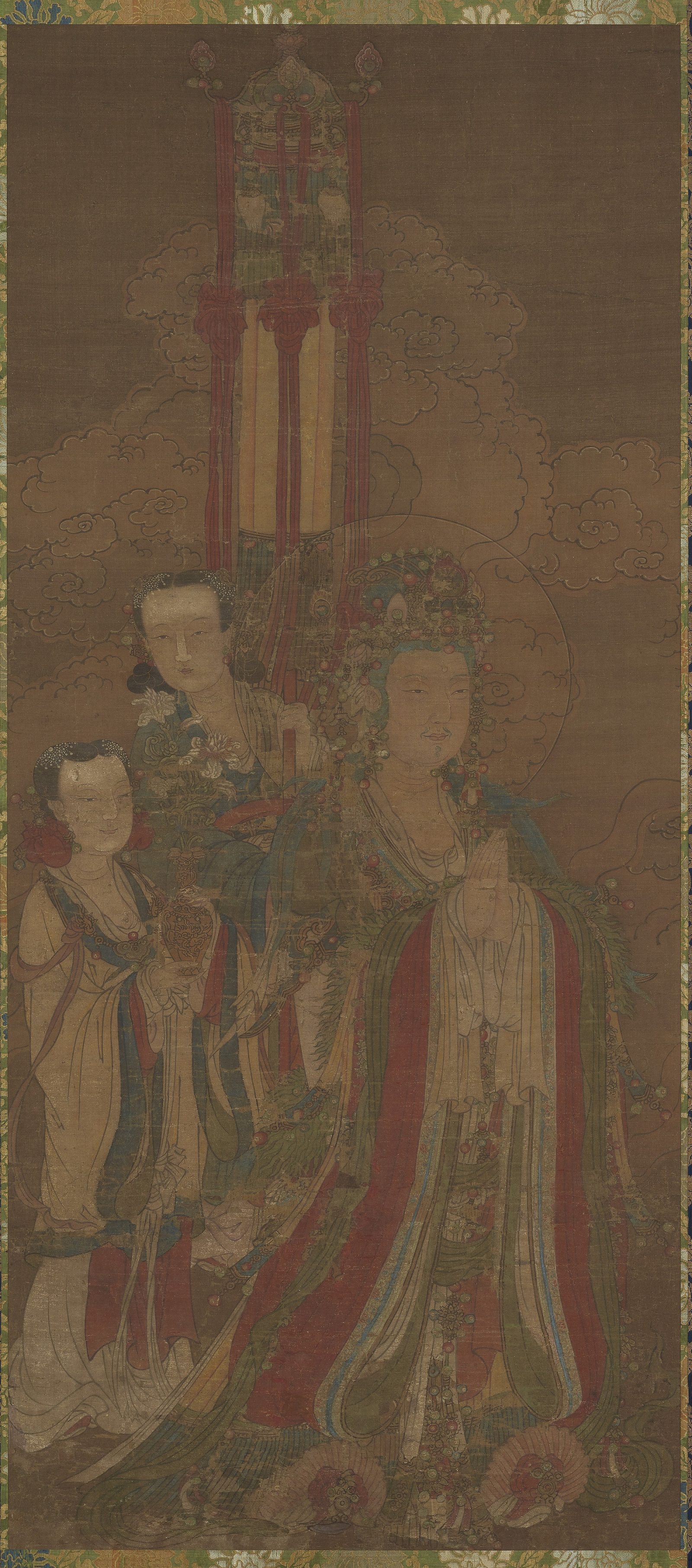 « Bodhisattva and attendants », rouleau suspendu, dynastie des Yuan
