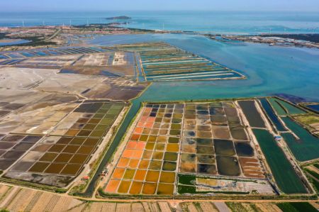 (miniature) Photo a&eacute;rienne prise le 9 mai 2021 montrant un patchwork de salines dans le bourg de Gangxi
