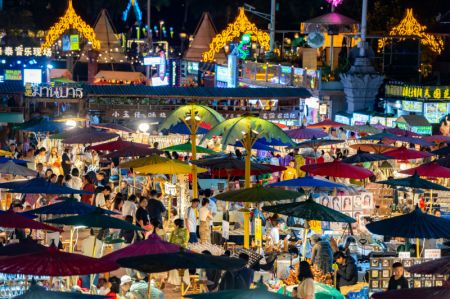 (miniature) Des touristes visitent le marché nocturne Starlight dans la ville de Jinghong de la préfecture autonome Dai de Xishuangbanna