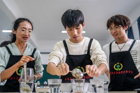 (miniature) Des étudiants participent à un cours sur le café à la faculté des cultures tropicales de l'Université agricole du Yunnan