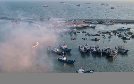 (miniature) Photo a&eacute;rienne de bateaux de p&ecirc;che dans un port &agrave; Putian