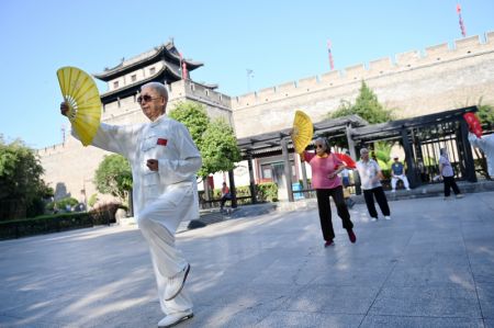 (miniature) Des habitants pratiquent le tai-chi près des remparts anciens de Xi'an