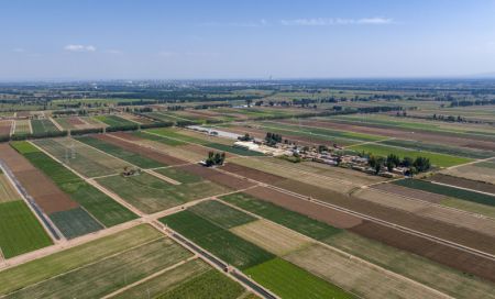 (miniature) Photo prise par un drone d'une exploitation maraîchère dans le bourg de Qujing à Qingtongxia