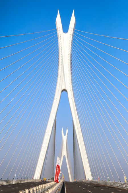 (miniature) Une photo prise le 21 novembre 2024 montrant une vue du super pont de Fulong Xijiang à Foshan