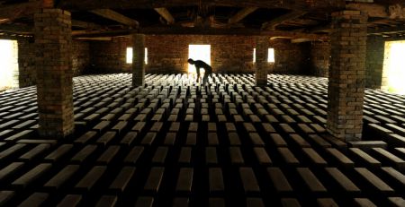 (miniature) Un ouvrier arrange des briques en adobe dans une briqueterie du bourg Chu'an