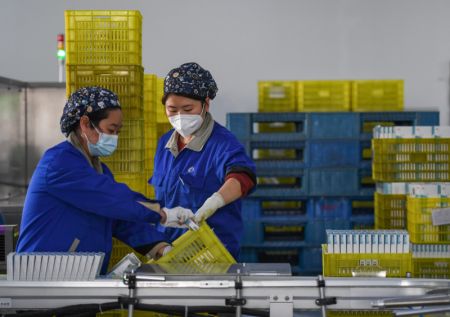 (miniature) Des membres du personnel travaillent dans l'atelier d'emballage d'une entreprise pharmaceutique à Xi'an