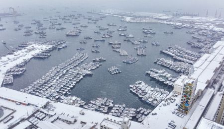 (miniature) Des bateaux recouverts de neige dans le port de p&ecirc;che de Shidao
