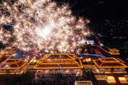 (miniature) Des feux d'artifice au-dessus d'un site d'attraction touristique du district de Tancheng