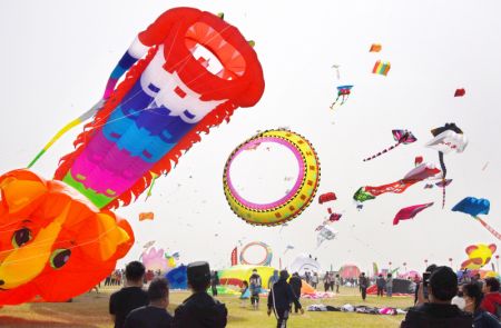 (miniature) Des personnes participent au 40e Festival international du cerf-volant de Weifang