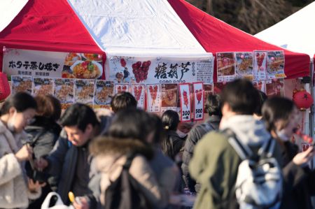 (miniature) Des gens achètent de la nourriture sur un marché ouvert pour le Nouvel An chinois dans le parc Ueno à Tokyo