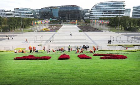 (miniature) Des jardiniers préparent des décorations florales pour la 3e édition de l'Exposition internationale d'importation de la Chine (CIIE)