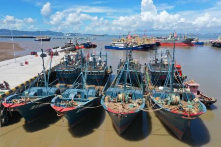 (miniature) Des bateaux de pêche s'abritent dans un port de Yuhuan