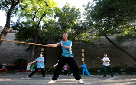 (miniature) Des habitants pratiquent le wushu près des remparts anciens de Xi'an