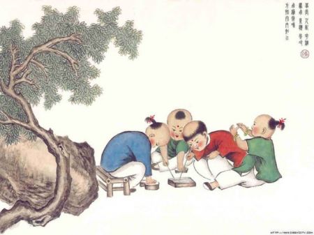 (miniature) combat de grillon en Chine antique