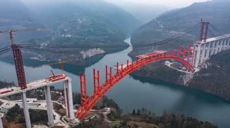 (miniature) Photo a&eacute;rienne du chantier de construction du grand pont de Wujiang