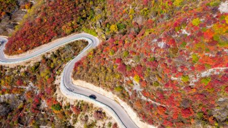 (miniature) Vue des feuilles rouges dans un canyon des monts Taihang du district de Shexian