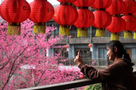 (miniature) Une touriste prend des photos dans le bourg ancien de Zhuoshui