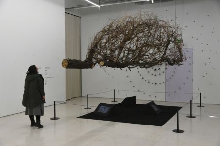 (miniature) Une visiteuse contemple une installation à Blooming Echoes