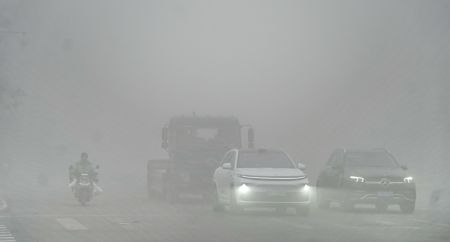 (miniature) Photo prise le 2 novembre 2024 montrant une rue dans le brouillard à Beijing