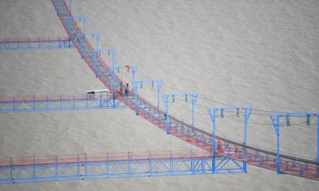 (miniature) Photo prise le 7 juin 2022 montrant le pont de Lingdingyang en construction dans le cadre de la liaison Shenzhen-Zhongshan