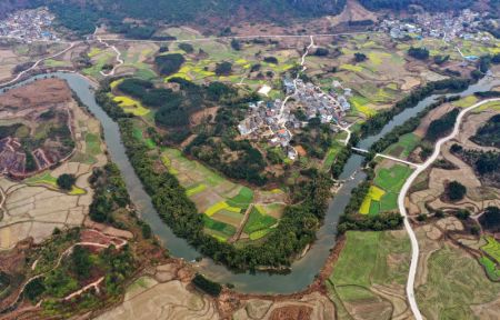 (miniature) Photo aérienne du paysage du village de Xinhe