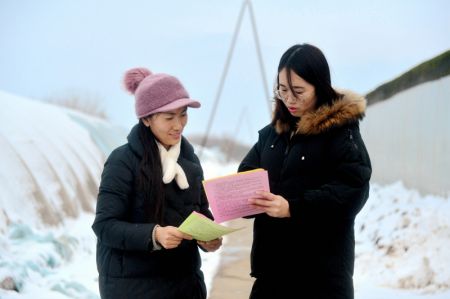 (miniature) Une technicienne agricole donne des conseils à une agricultrice sur la gestion des cultures sous abris face au froid