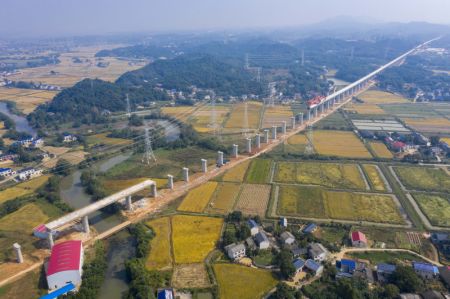 (miniature) Chantier de construction du pont Baquhe le long du chemin de fer &agrave; grande vitesse Changde-Yiyang-Changsha