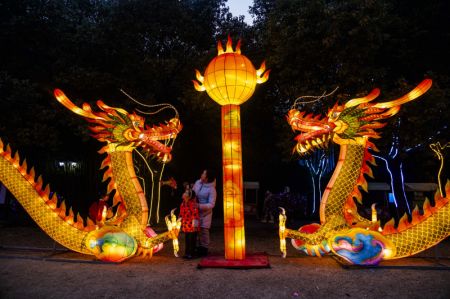 (miniature) Des gens visitent un spectacle de lanternes pour célébrer la prochaine fête du Printemps à Taizhou