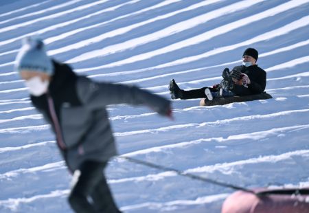 (miniature) Des gens s'amusent lors d'un carnaval de neige et de glace au parc Taoranting durant les vacances du Nouvel An