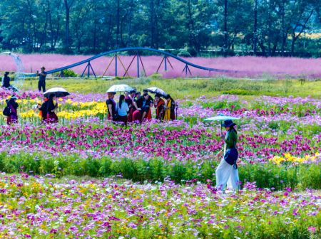 (miniature) Photo prise par un drone de personnes s'amusant dans un site touristique du village de Xinxi